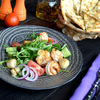Фото к позиции меню Теплый салат из сибаса, морского гребешка и тигровых креветок