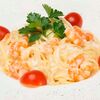 Фото к позиции меню Спагетти с креветками в сливочном соусе