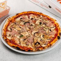 Пицца Ветчина и Грибы 28 см, на тонком тесте