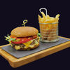 Фото к позиции меню Бургер с мраморной говядиной, сырным соусом, авокадо и картофелем фри
