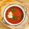 Фото к позиции меню Томатный суп с соусом песто и сыром моцарелла