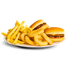 Фото к позиции меню 2 чизбургера, картошка, луковые кольца