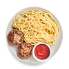 Фото к позиции меню Котлеты домашние со спагетти и кетчупом