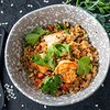 Фото к позиции меню Жареный рис с креветками и овощами в соусе унаги