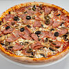 Фото к позиции меню Пицца с ветчиной и грибами на тонком тесте