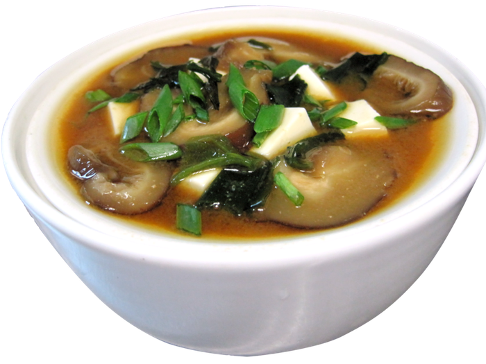 Мисо суп с шампиньонами - грибы шампиньоны, вакамэ, зеленый лук, мисо паста