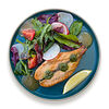 Фото к позиции меню Стейк из лосося с микс-салатом