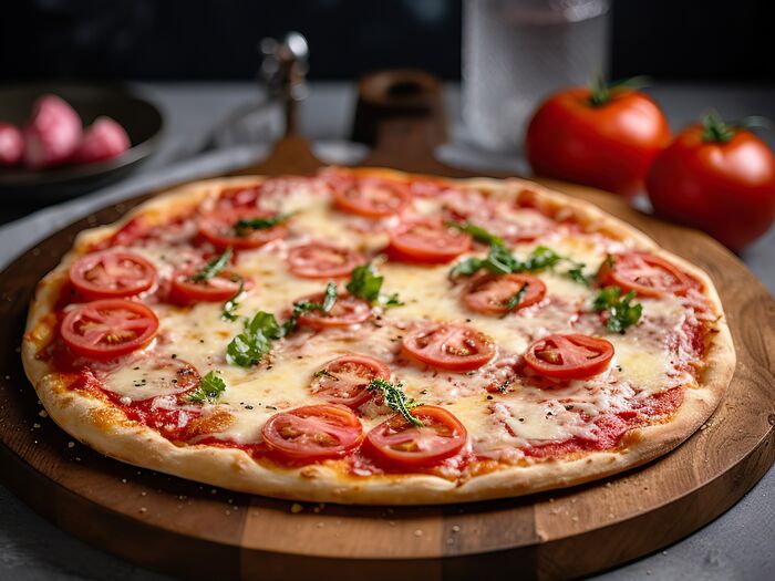 Пицца Маргарита с розовыми томатами и сыром пармезан