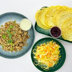 Ланч №4 Греча с индейкой, витаминный салат, блинчики с джемом