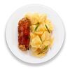 Фото к позиции меню Рулетик из куриного филе в беконе с сыром фета и ароматным картофелем