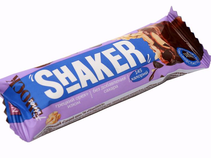 Батончик протеиновый глазированный Shaker грецкий орех Fitness Shock