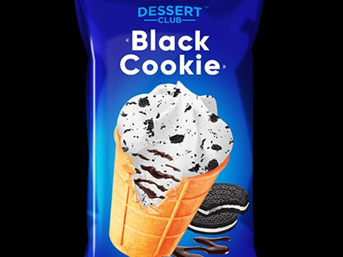 Стаканчик вафельный Dessert club Black Cookie пломбир со вкусом орео и шоколадным печеньем