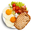 Фото к позиции меню Завтрак с беконом, салатом и творожным сыром