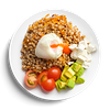 Фото к позиции меню Гречка с яйцом пашот, авокадо и сыром сиртаки