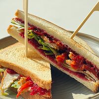 Сэндвич с индейкой, вялеными томатами и брусничным соусом