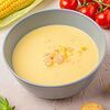 Фото к позиции меню Кукурузный крем-суп с креветками