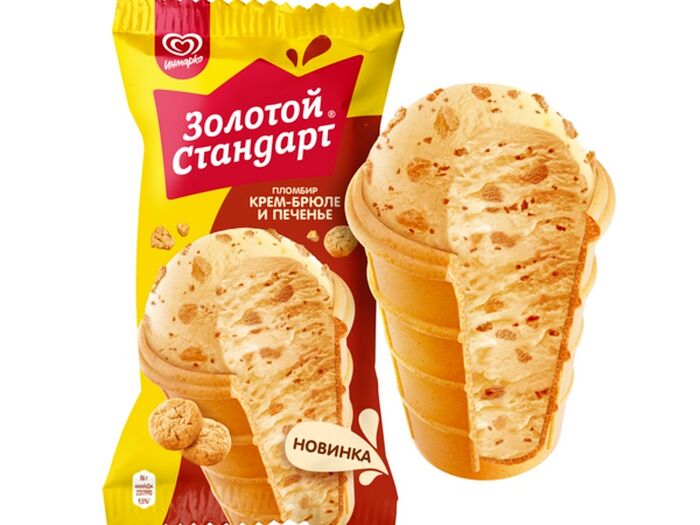 Золотой Стандарт мороженое в вафельном стаканчике Пломбир Крем-брюле и печенье