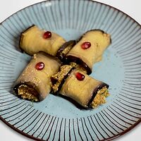 Рулетики из баклажана с орехами