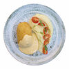 Фото к позиции меню Шницель куриный Кордон блю с картофельным пюре и голландским соусом