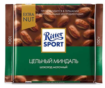 Шоколад молочный цельный миндаль Ritter Sport 100г