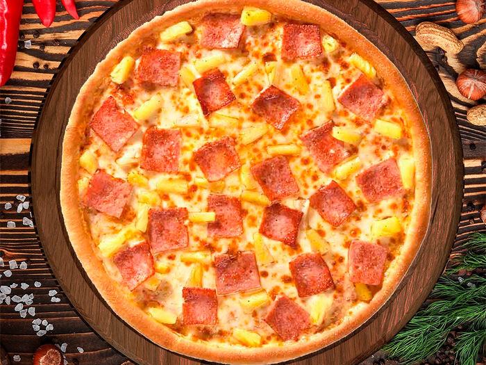 Гавайская 40см•пицца соус•сыр моцарелла•ветчина•ананас