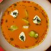 Фото к позиции меню Крем-суп из цукини с бурратой и пудрой из маслин