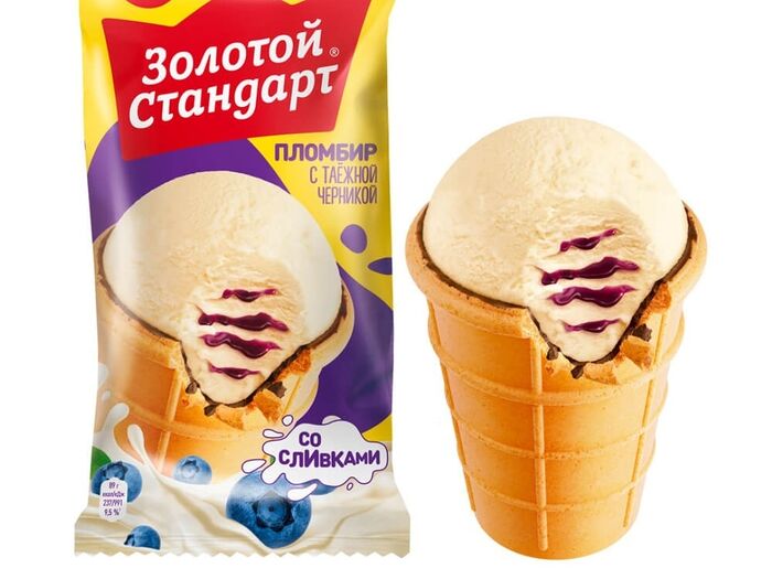 Мороженое Золотой стандарт Пломбир с черникой