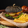 Фото к позиции меню Бургер с говядиной и картофелем фри
