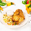 Фото к позиции меню Цыпленок, запеченный с соусом Цахтон и рисом