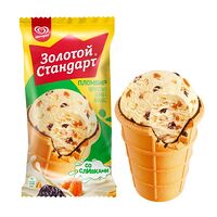 Золотой Стандарт мороженое пломбир в вафельном стаканчике С черносливом, курагой и арахисом