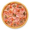 Фото к позиции меню Пицца с ветчиной и грибами на пышном тесте