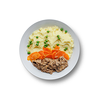 Фото к позиции меню Рваная говядина в сливочно-перечном соусе с картофельным пюре