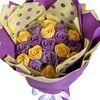 Фото к позиции меню Шоколадные розы букет 6 (фиолетово-желтые)