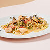 Фото к позиции меню Спагетти с морепродуктами и зеленой спаржей
