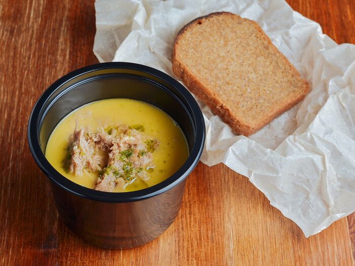 Картофельный крем-суп с рваной свининой