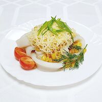 Жареная кукуруза с кальмаром постная