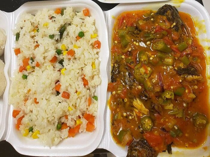 Fried rice & okra fish