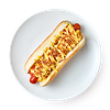Фото к позиции меню Хот-дог со свиной колбаской, картофелем фри и томатами Из Лавки
