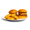 Фото к позиции меню 2 бургера барбекю и сырные палочки