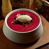 Фото к позиции меню Свекольный крем-суп с говядиной и фундучным кремом