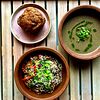 Фото к позиции меню 2 порции Ланча Грибной крем-суп и соба с овощами
