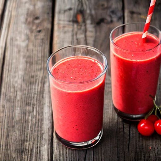 Tomato in a cherry strawberry smoothie