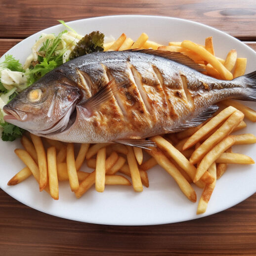 Whole bream fish with fries