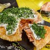 Фото к позиции меню Хычин (Чебурек - пирог) с красной рыбой и творожным сыром