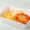 Фото к позиции меню Котлета куриная с сыром и спагетти
