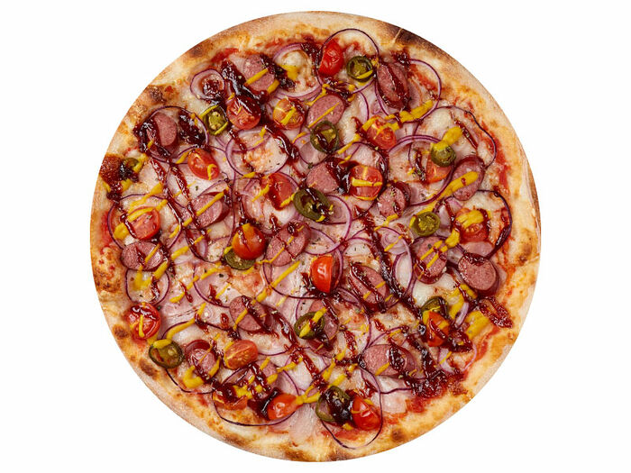Пицца с копчеными колбасками 31 см с пышным краем