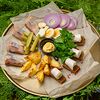 Фото к позиции меню Сало с горчицей, луком, сельдью и печеным картофелем