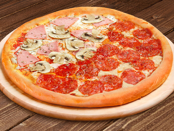 Пицца 2 в 1: Пепперони и Прошутто Фунги 30 см на тонком тесте