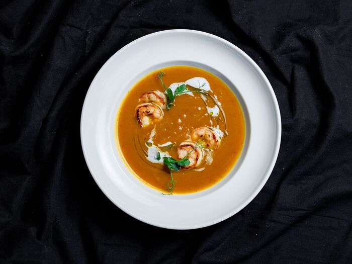 Пряный Тыквенный крем-суп с креветкой