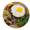Фото к позиции меню Бифштекс с яйцом и овощами